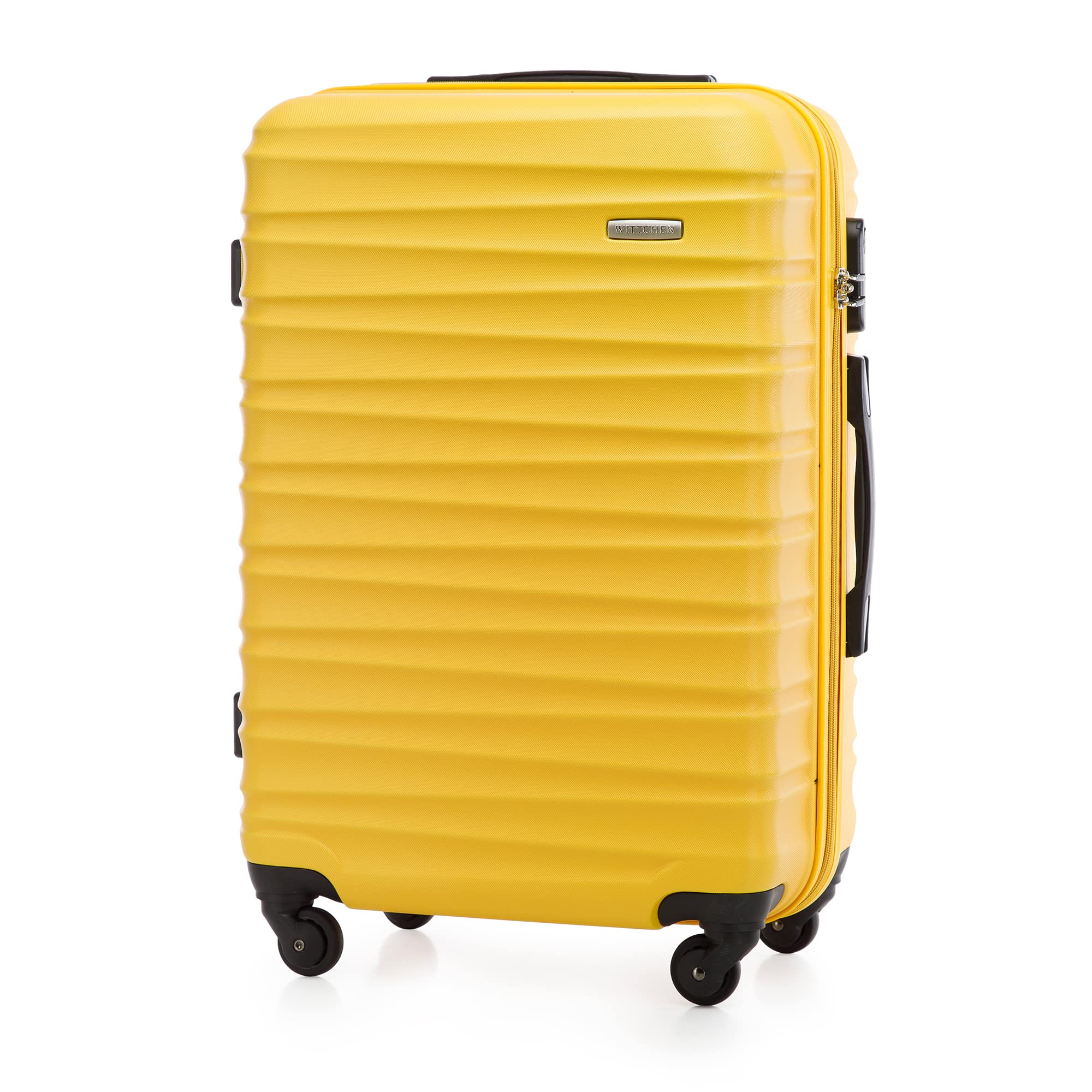 WITTCHEN Valigia da viaggio Bagaglio a mano Valigia da cabina Valigia rigida in ABS con 4 ruote girevoli Serratura a combinazione Maniglia telescopica GROOVE Line Set di 4 valigie Giallo