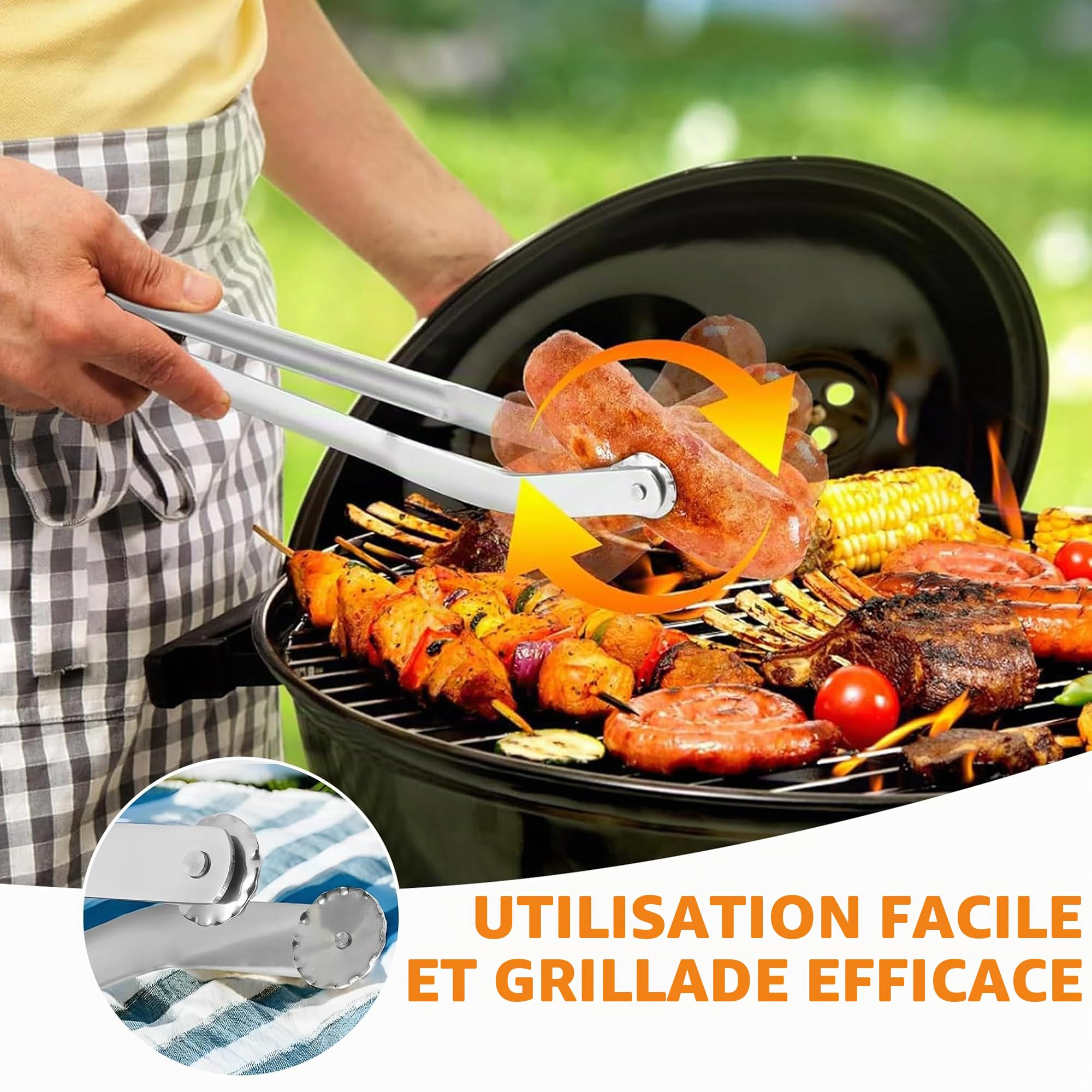 Hysenm Lot de 2 pinces à saucisses BBQ en acier inoxydable à long manche pour griller et retourner