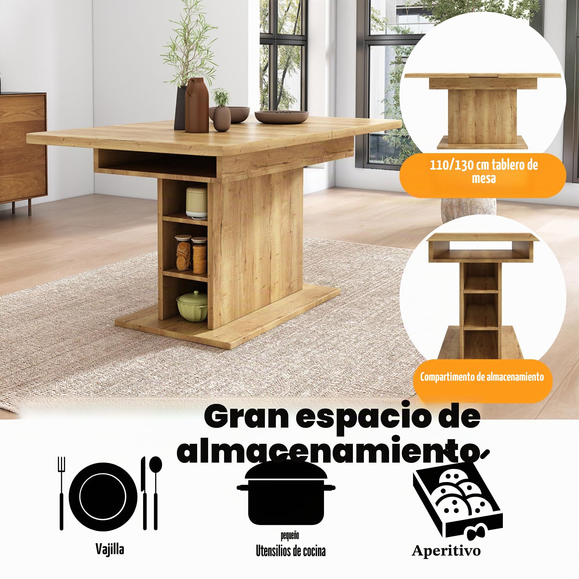 Mesa de comedor ovalada de 180 x 90 cm para 4-6 personas, mesa de cocina rústica de nogal, mesa de comedor grande de madera para cocina, salón y comedor