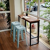 Vista 8 de Furmax Juego de 4 taburetes de bar de metal de 30 pulgadas, taburetes sin respaldo de altura de mostrador, sillas de bar industriales, taburete Azul