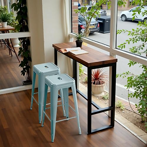 Miniatura 8 de Furmax Juego de 4 taburetes de bar de metal de 30 pulgadas, taburetes sin respaldo de altura de mostrador, sillas de bar industriales, taburete Azul
