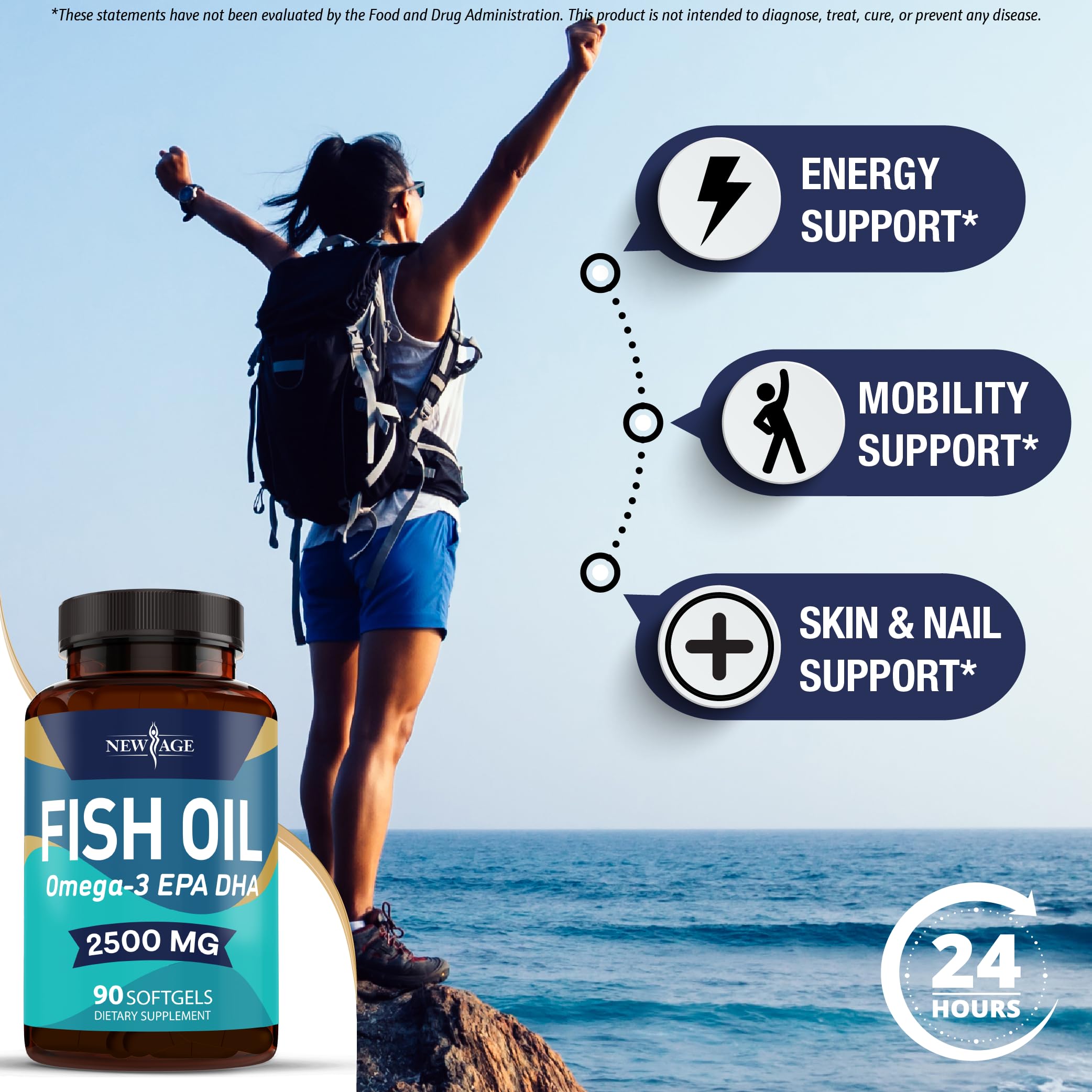 NEW AGE Omega 3 Fish Oil 2500mg Supplement Non GMO - EPA, DHA Fatty Acids Gluten Free (180 Softgels (Pack of 2)) — Amazon image 3