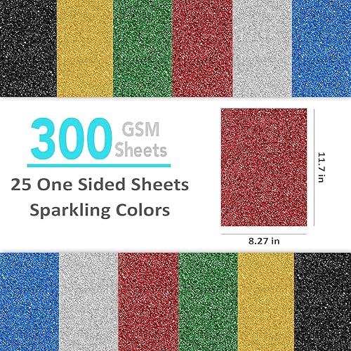 Miniatura 9 de 25 hojas de cartulina plateada con purpurina, 110 libras, 300 GSM, cartulina pesada de papel con purpurina de 8.2 x 11.7 pulgadas para Cricut,