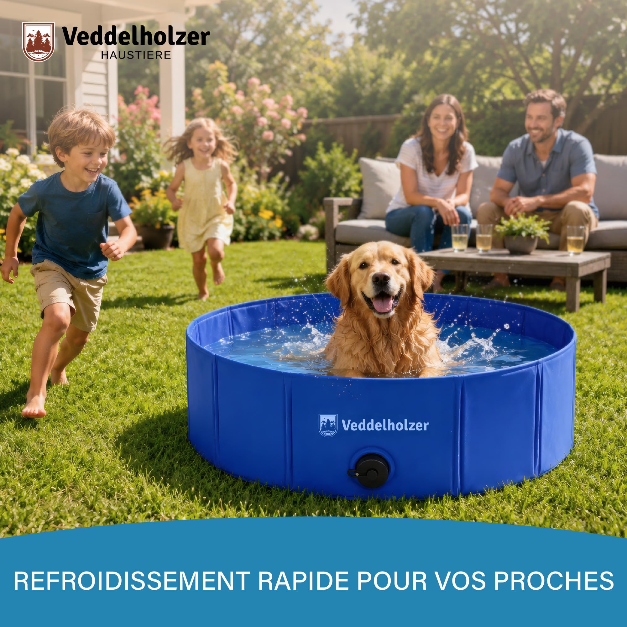 Piscine Pliable pour Chien Veddelholzer (M) 80 x 20 cm antidérapante – Piscine Robuste, Peu encombrante et Stable, idéale pour Le Jardin et Le Balcon, Installation Rapide sans gonflage, pour Chiens