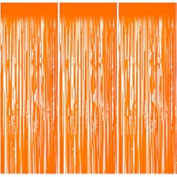 Pared Brillante Para Fiesta 3 Piezas Aluminio Lamina Metálica Cortinas, 1 x 2 M Cortinas de Flecos Metálicos Brillantes, Cortina de Oropel Metálica para Fiesta Boda Cumpleaños Ventanas Puerta Decoración (Naranja)