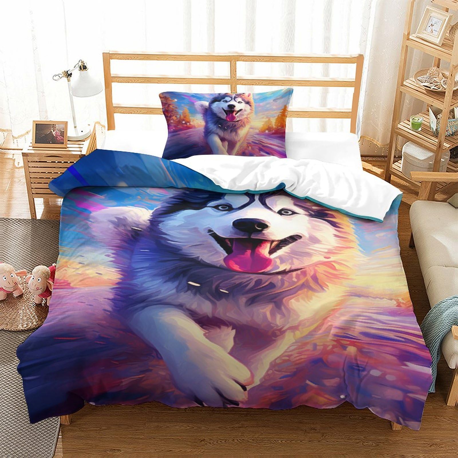 Housse de couette Husky douce en microfibre zippée lit simple