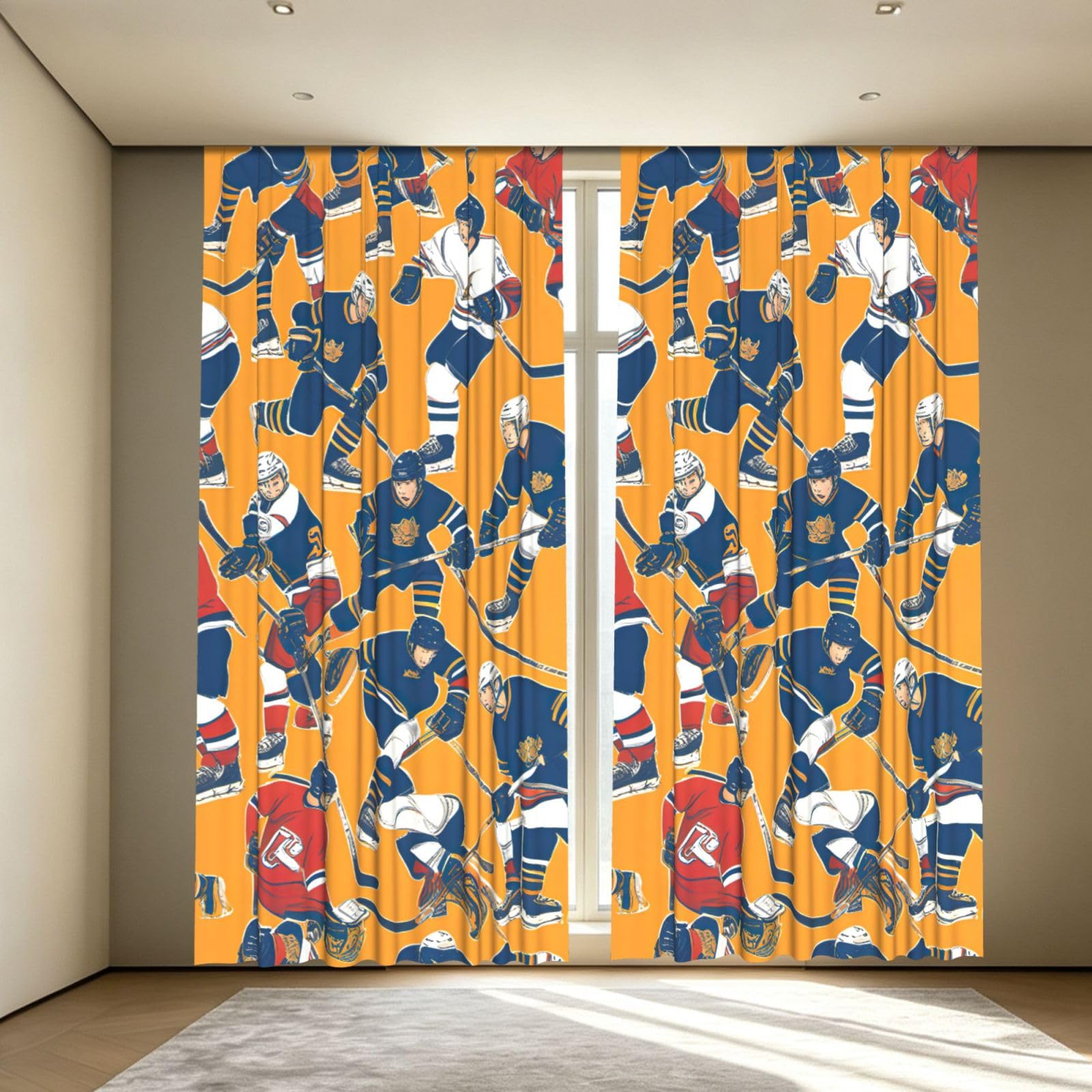 Yyoretp hockey Print Blackout Curtains for Living Room Bedroom Thermal Insulated Window Drapes.