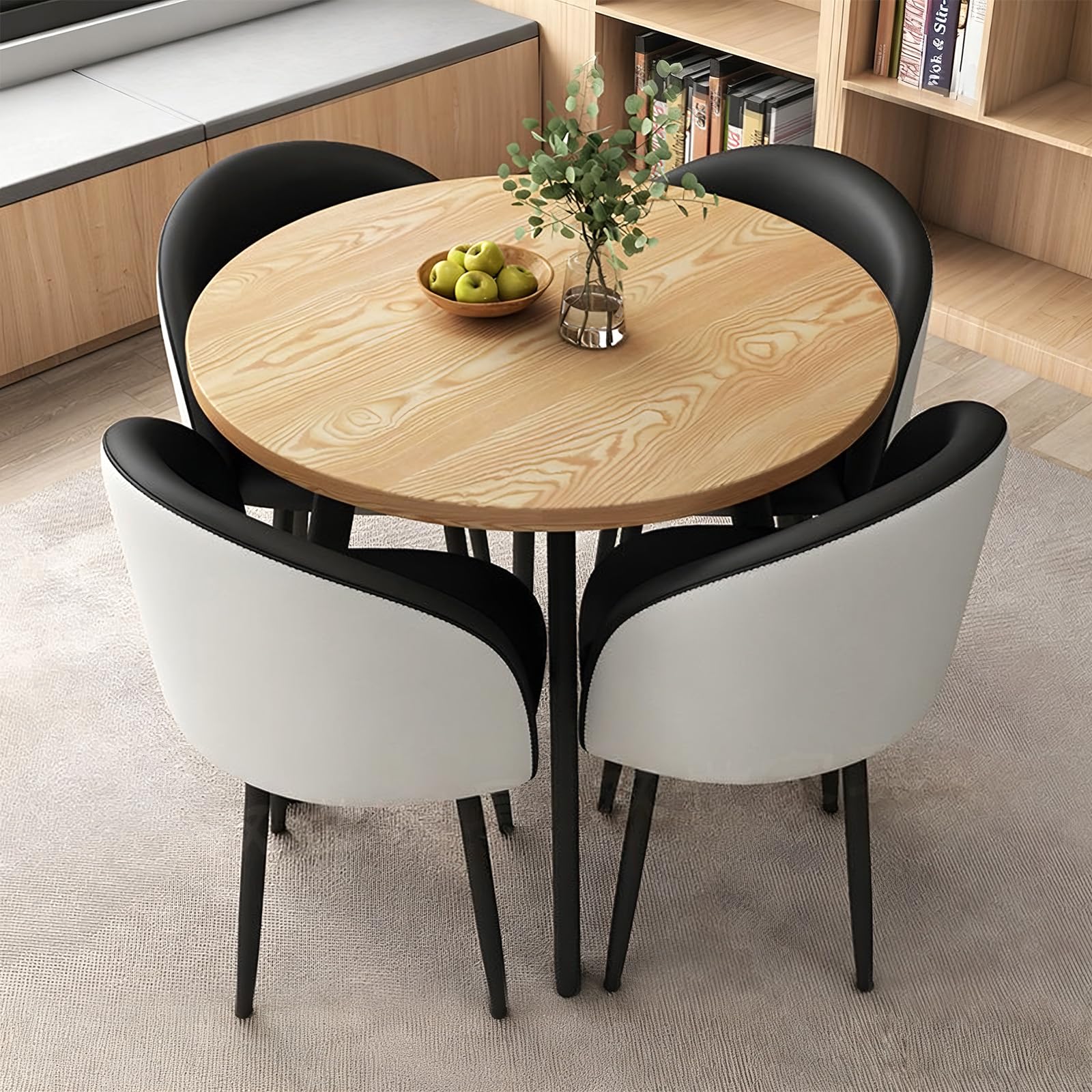 ASerZenith Modern Dining Table Set With 4 Upholstered Chairs, Kitchen Office Cafe Lounge Living Room Coffee Table By,P-023-27.6 In