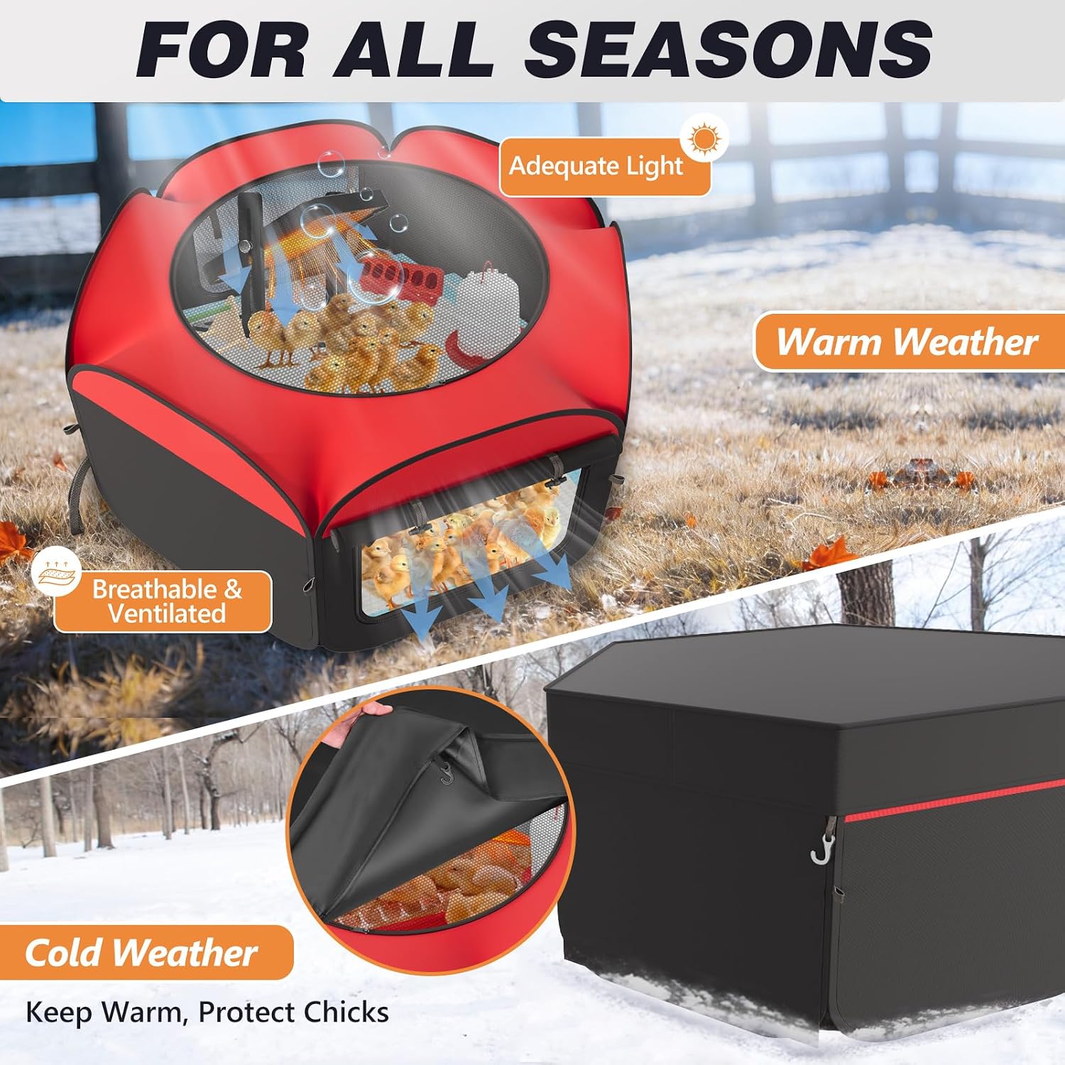 Brooder Box for Chicks Starter Kit - 5 in 1 Chick Enclosure Tent Collapsible Chicken Brooder with Heating Plate, Feeder, Waterer, Perch, Fits Baby Chicks, Ducks, Quail
