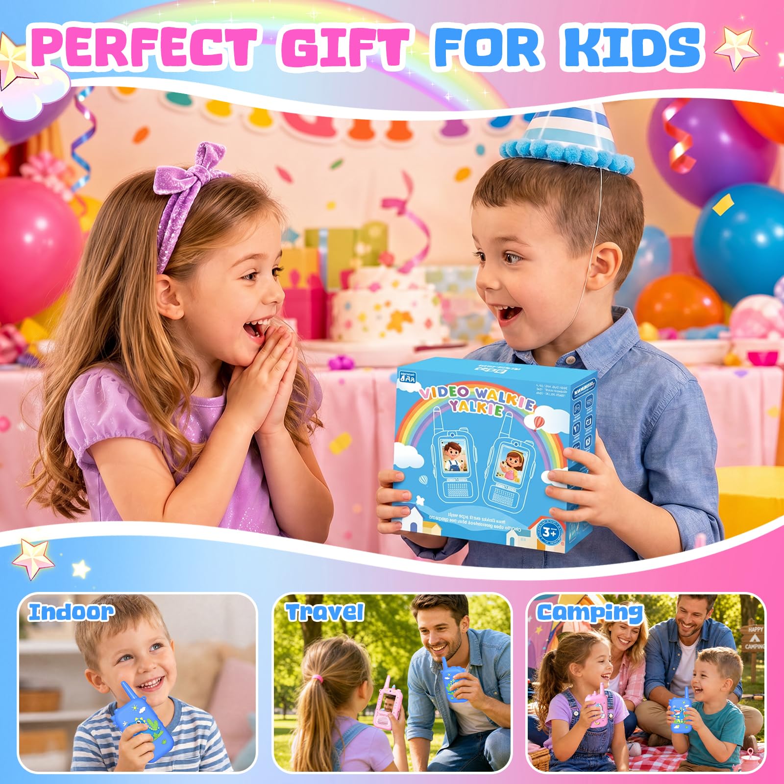 iKidiki Giochi Bambini 3 4 5 6 7 8 Anni, Video Walkie Talkie Bambini Ricaricabili Idee Regalo Bambino Bimba 3-8 Anni Femmina Gioco Bimbo 3-8 Anni Maschio Walky Talky Giocattoli per Bambina