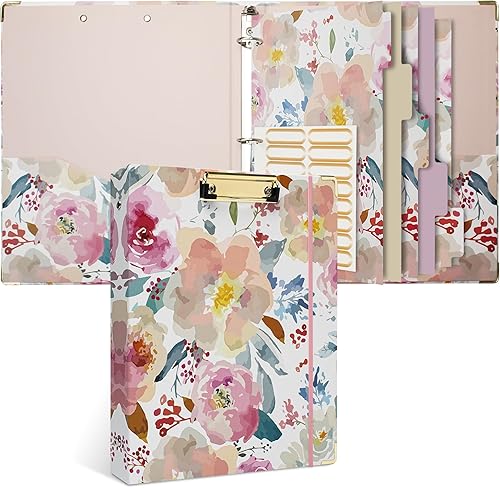 Vienrose Carpeta de 3 anillos de 1 pulgada, bonita carpeta con portapapeles para papel tamaño carta, con separadores de pestañas y etiquetas de