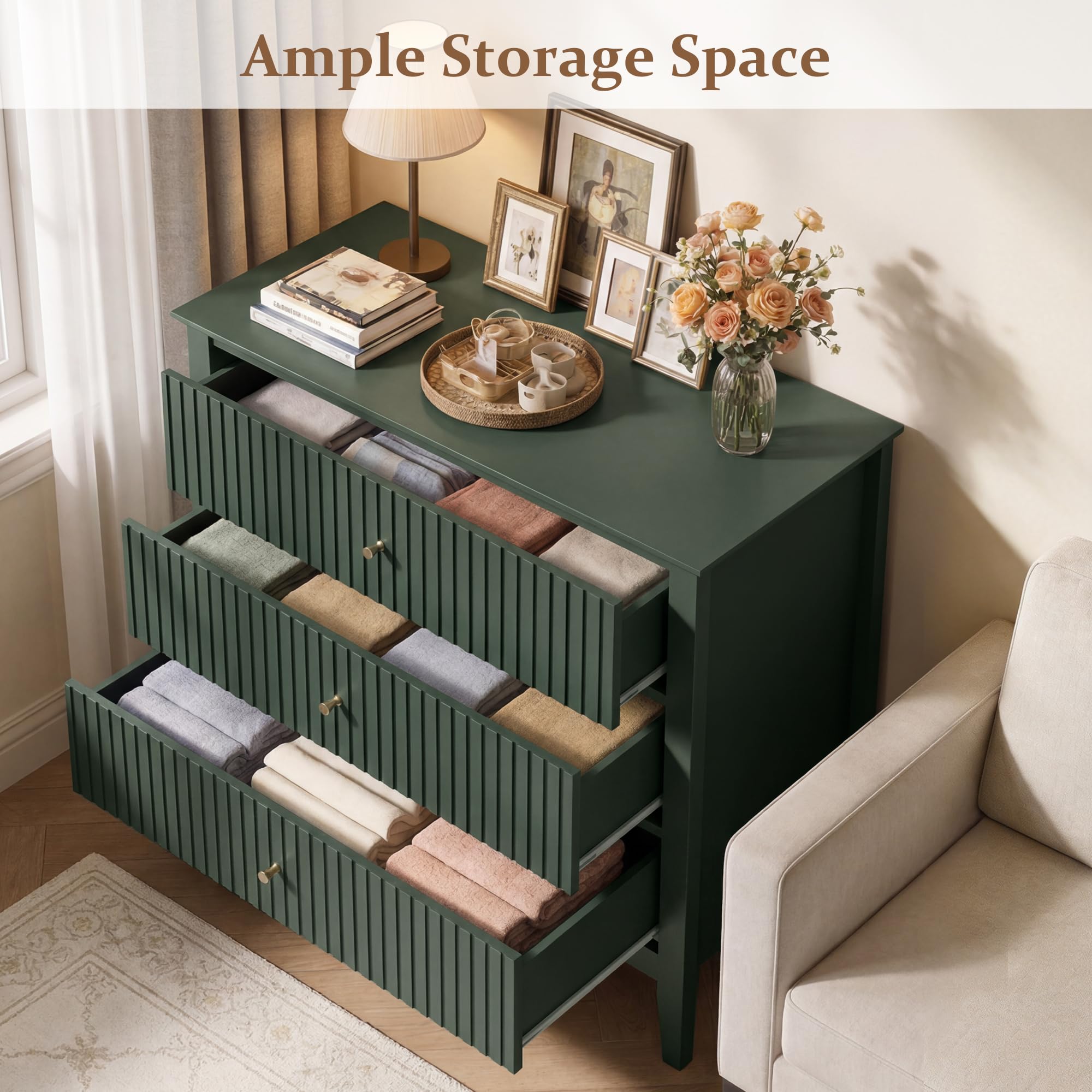 Amazon.com: RoyalCraft Large 3 Drawer Dresser Set of 2, Fluted Chest of  Drawers with Storage, Modern Painted 30 inch Tall Nightstand for Bedroom  Living Room Entryway, Dark Green : Home & Kitchen