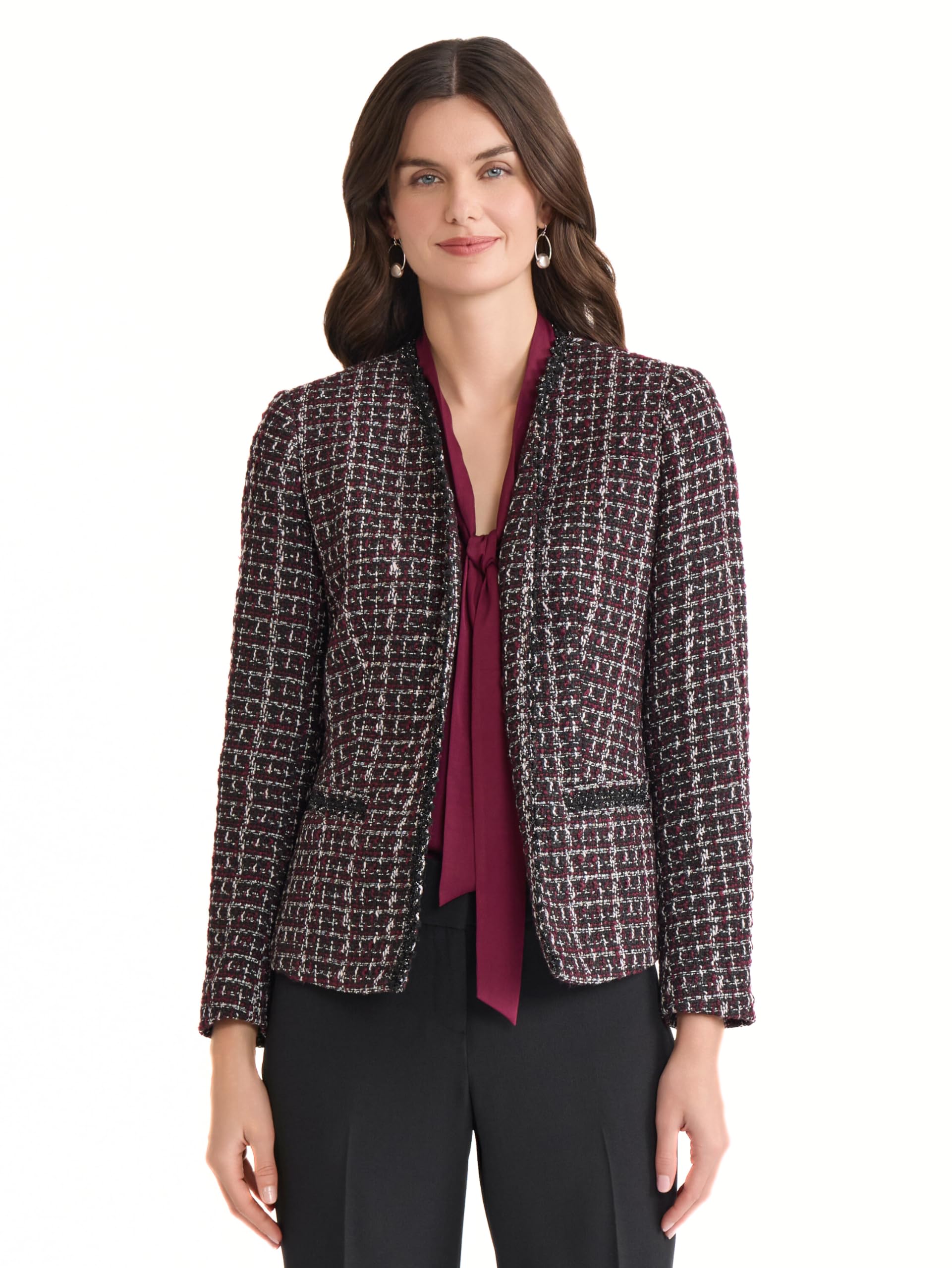 Kasper Womens Collarless One-Button Tweed Blazer