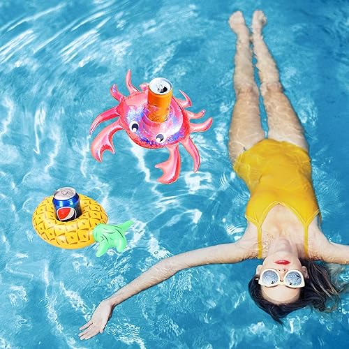 Miniatura 7 de Soporte inflable para bebidas, paquete de 25 flotadores inflables para bebidas de piscina + 1 bomba de mano, flotadores de bebidas para fiesta en la