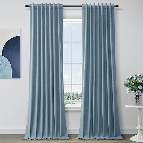 Miniatura 16 de Cortinas Blackout de 84 pulgadas de largo, juego de 2 paneles de lino natural para dormitorio, oscurecimiento de habitación, cortinas con