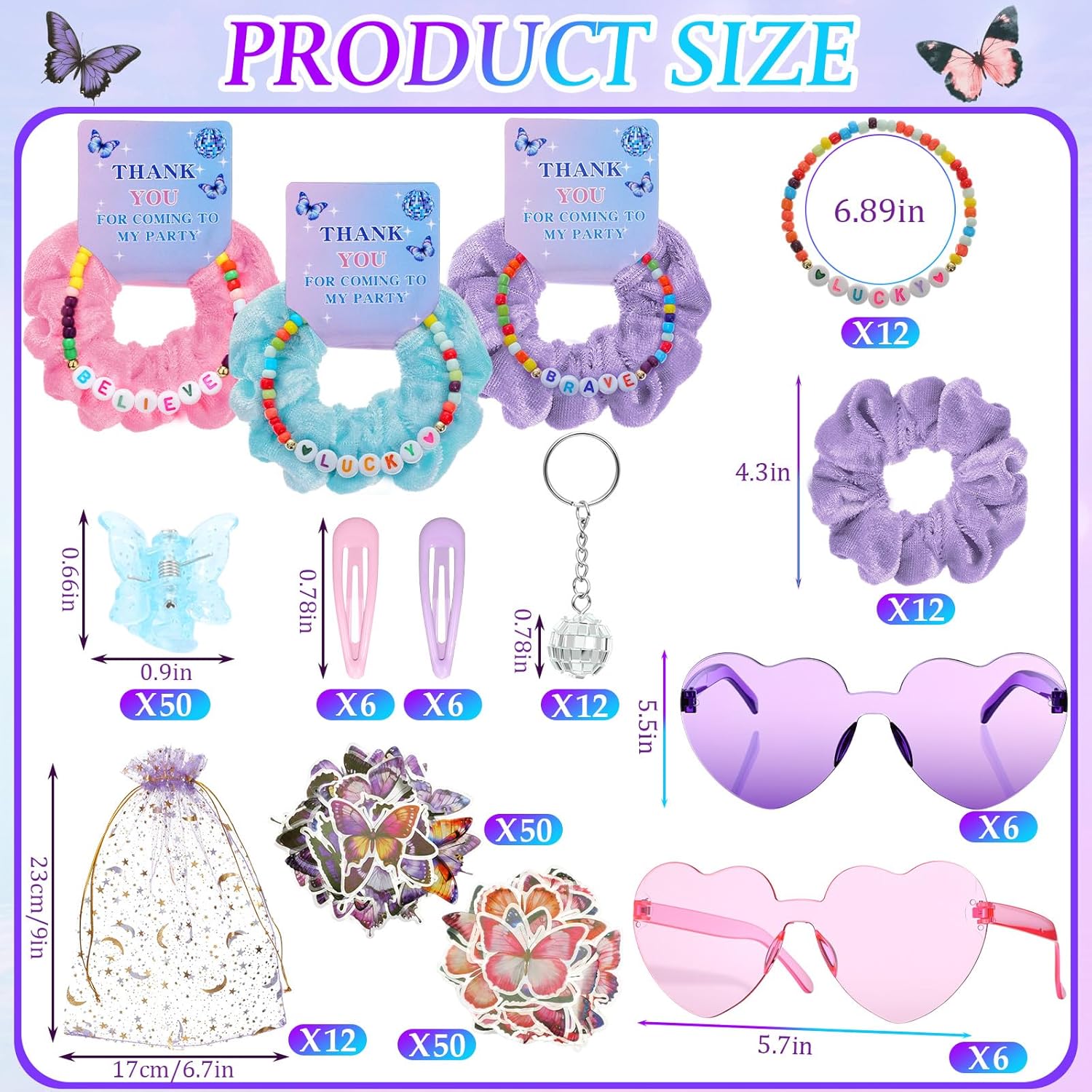 Hoteam 184 Pcs Kpop Theme Party Supplies Popular Singer Favors Friendship Bead Bracelets Velvet Hair Scrunchies Disco Keychain Heart Sunglasses Clips Butterfly Stickers Gift Bags for Fans Y2k Party