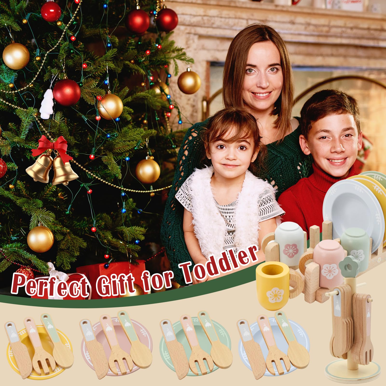 Jouets de Cuisine en Bois, Jeu de Vaisselle de Cuisine de Jouet en Bois Aolkee, Accessoires pour Tout-Petit Enfant, Jeu de rôle pour Enfants