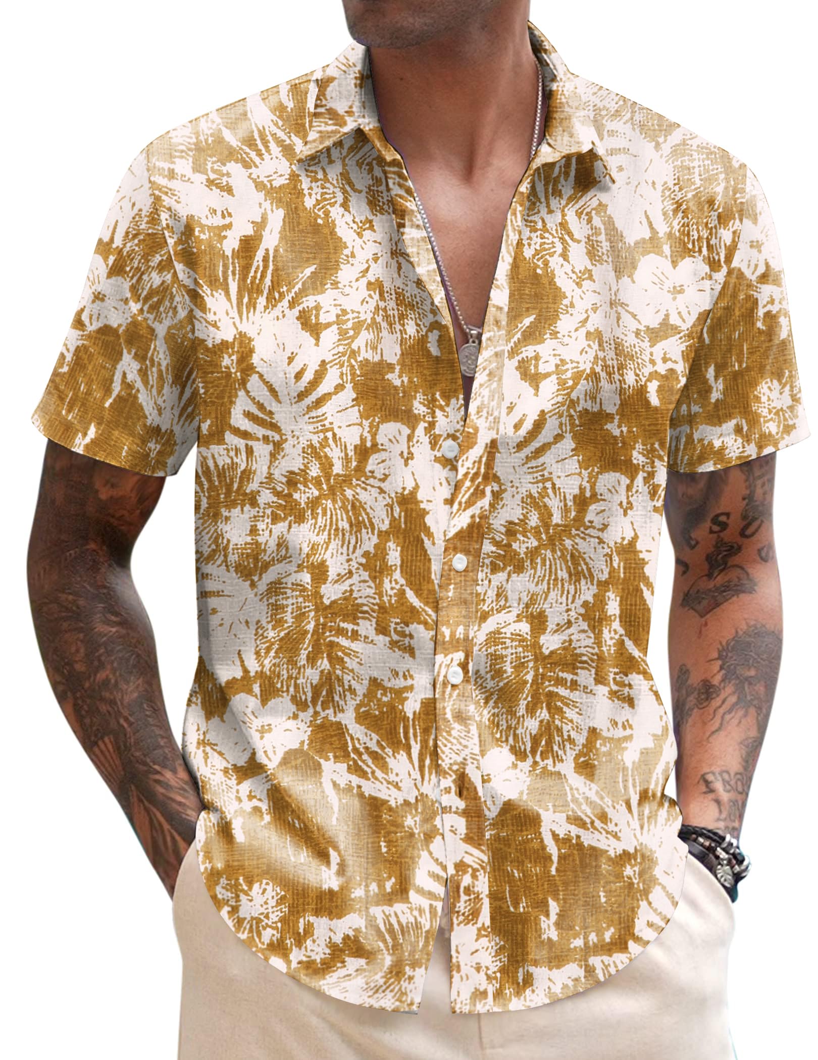 COOFANDY Camisa Hombre Manga Corta Casual Camisa Lino De Playa Ligera Sencilla De Ajuste Regular De Verano para
