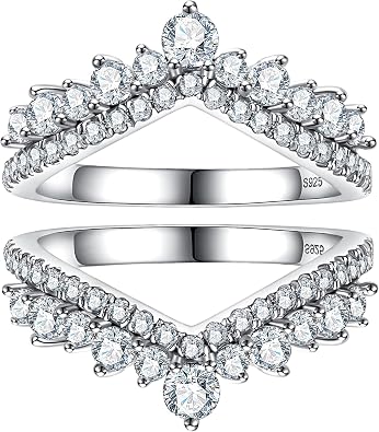 CannyCat 1.23 CTTW Moissanite Ring Enhancers 2 pieces Moissanite Curved Wedding Bands for Women Platinum-Plated Silver Eternity Stacking Rings Wrap Guard for Engagement Anniversary Ring