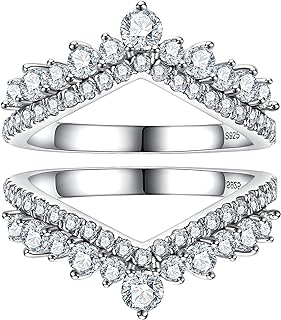 1.23 CTTW Moissanite Ring Enhancers 2 pieces Moissanite Curved Wedding Bands for Women Platinum-Plated Silver Eternity Stacking Rings Wrap Guard for Engagement Anniversary Ring