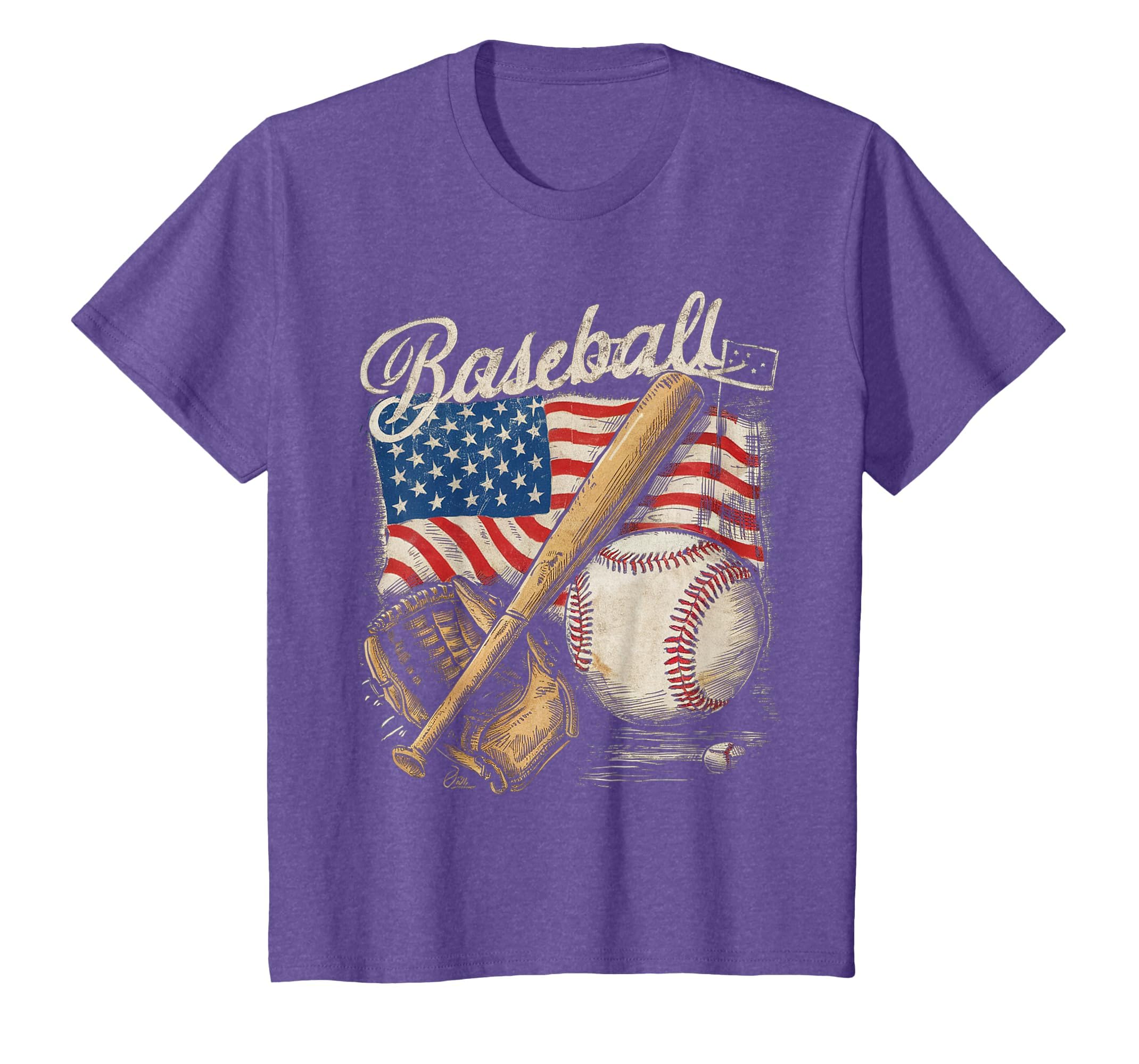 American Flag Baseball Player Bat Fan Catcher Pitcher USA T-Shirt
