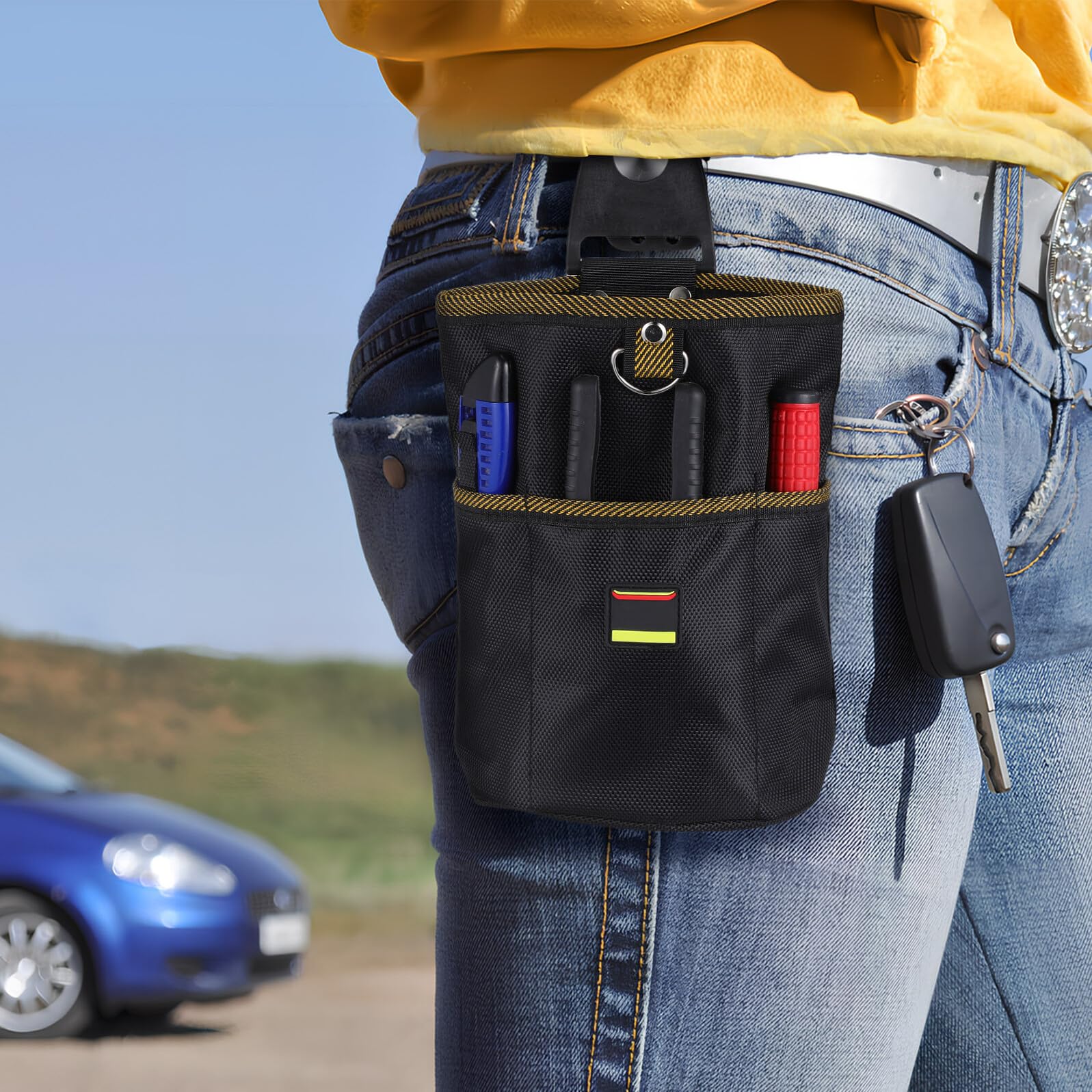 TEHAUX Bolsa de Herramientas para Cinturón de Tela Oxford Resistente al Desgaste, Organizador Multifunción con Múltiples Bolsillos, Compacto y Portátil para Proyectos de Bricolaje