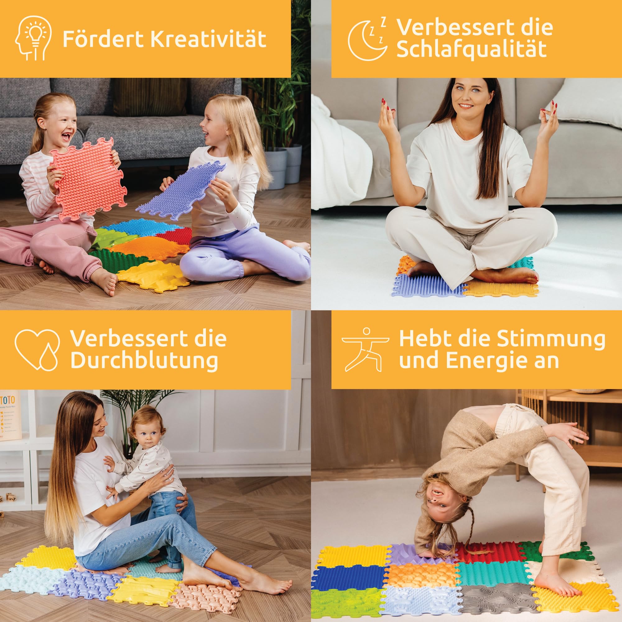 ORTOTO 12 Massage-Puzzle-Bodenmatten, orthopädische Spielmatte für Kinder, sensorisches Spiel, ineinandergreifende Bodenfliesen, Puzzlematten-Set (All-IN-ONE)