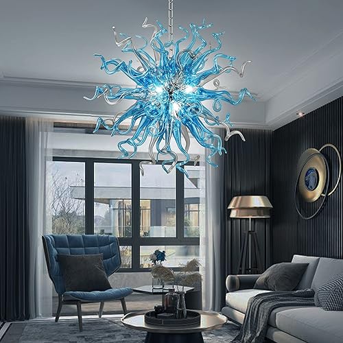 Miniatura 4 de Zonstore Candelabro Art Deco de lujo, lámparas de cristal soplado a mano, lámpara colgante colgante para dormitorio, comedor, sala de estar,