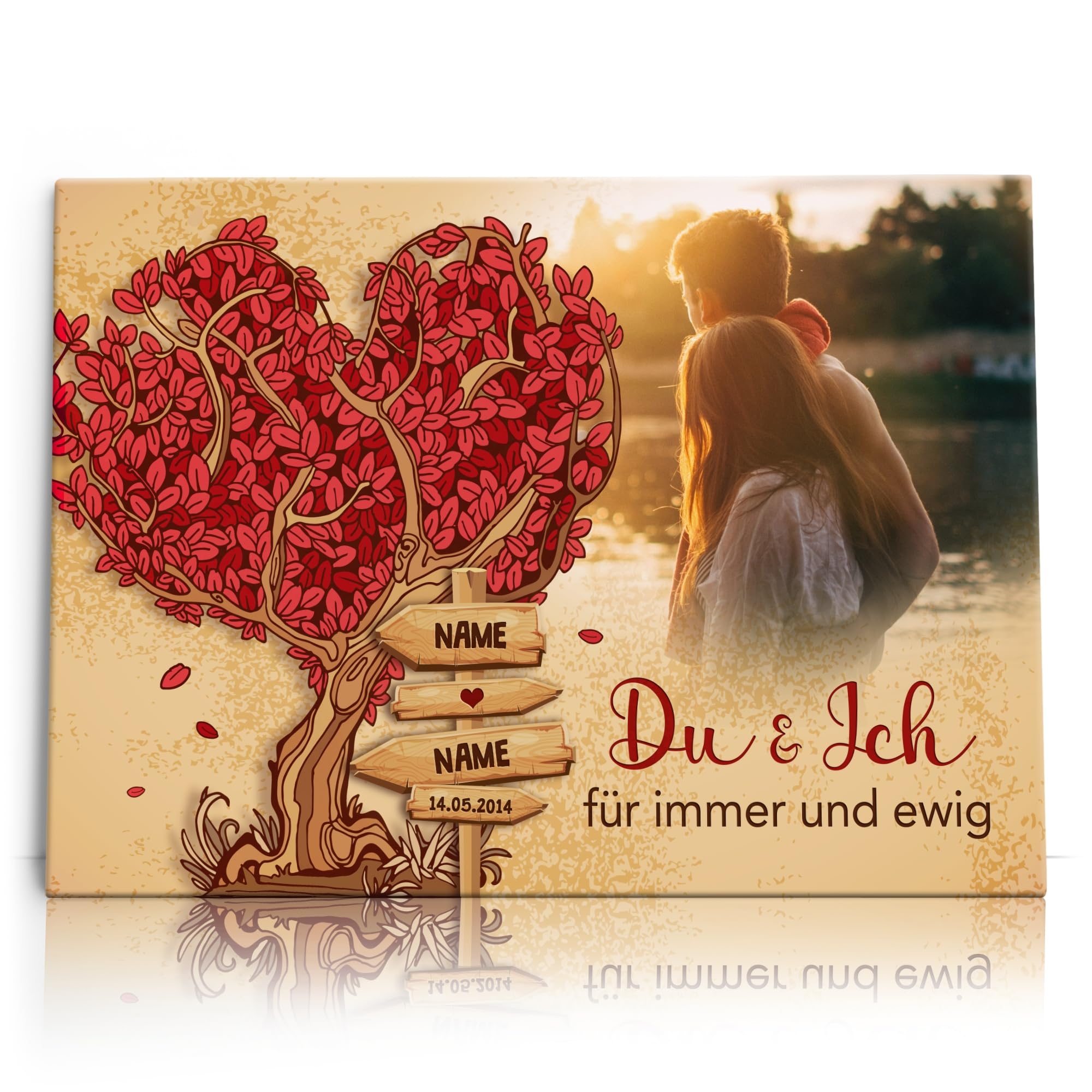Liebesleinwand Das sind wir Fotoleinwand: Wegweiser der Liebe | Leinwandbildmit Foto, Namen und Datum | Wandbild gestalten | Jahrestag Geschenk für Frau Freundin Mann Freund