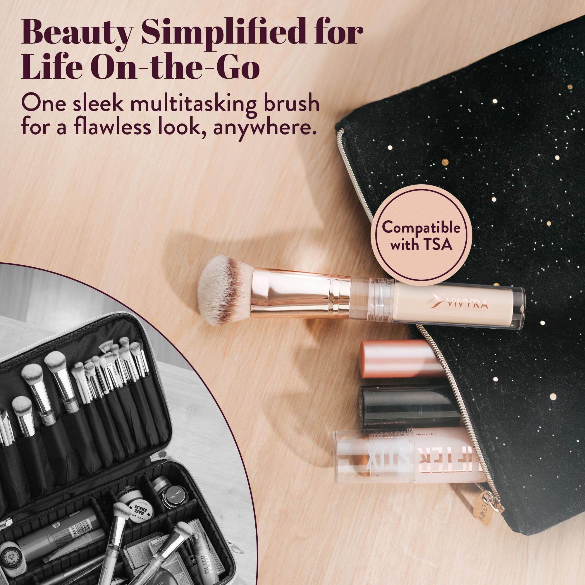 Vivyra Contoured Foundation Brush | Multipurpose Foundation Brush for Liquid & Cream Foundation- with Built-in Container | Contour, Concealer & Blush Makeup brush | Ultimate Travel Makeup Tool - Image 8 thumbnail