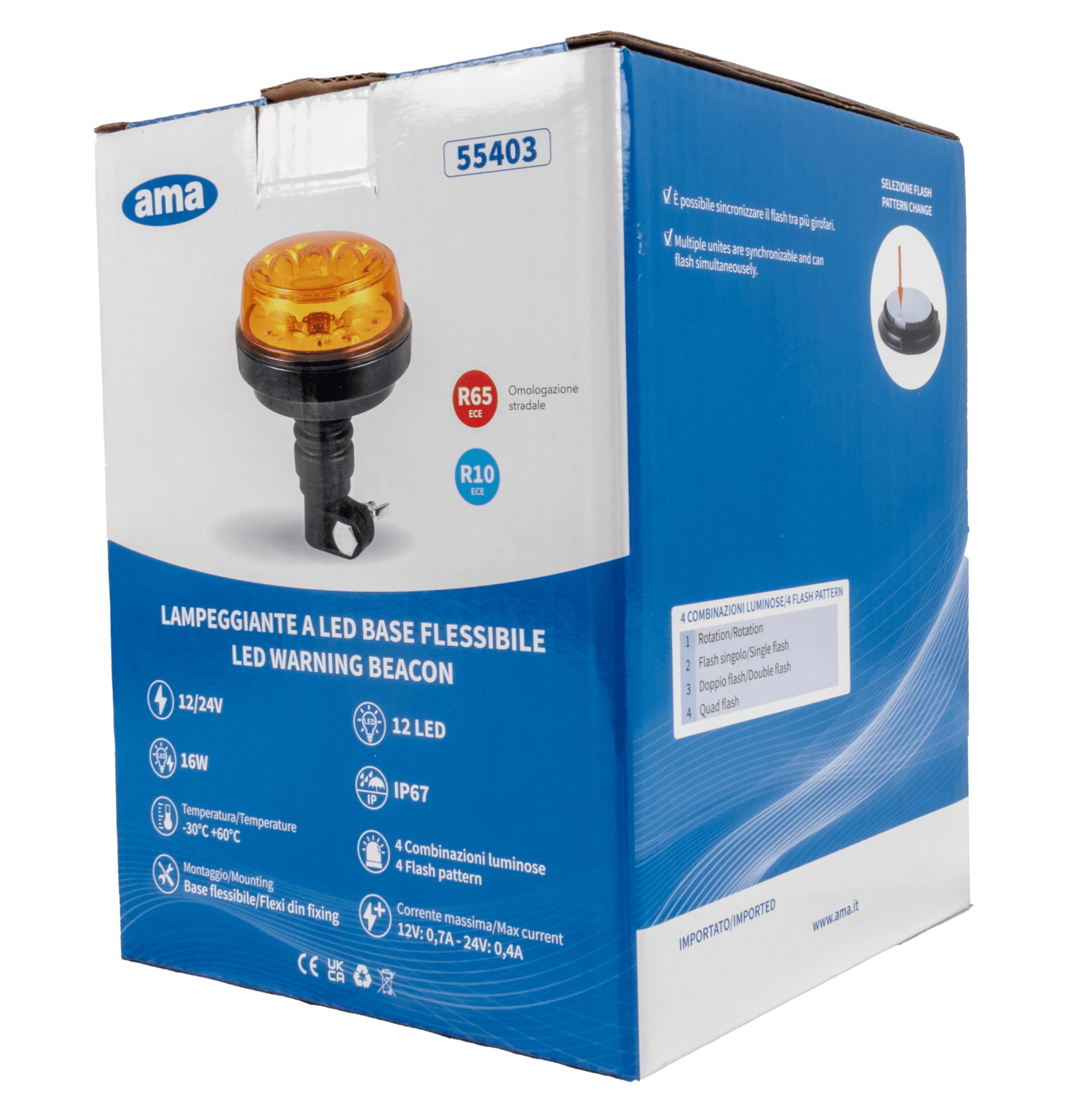 Lampeggiante LED Ama 12-24V Base Flessibile IP66