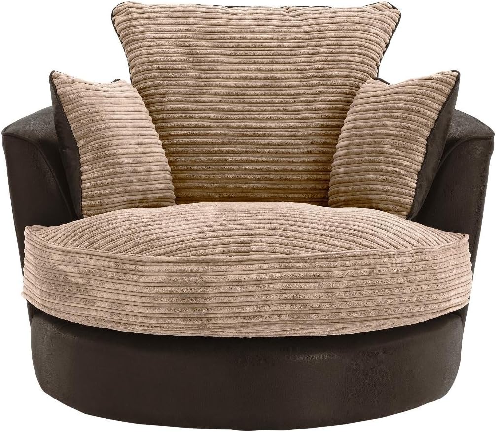 SOFASANDMORE Large Swivel Round Cuddle Chair Fabric Corduroy Chenille