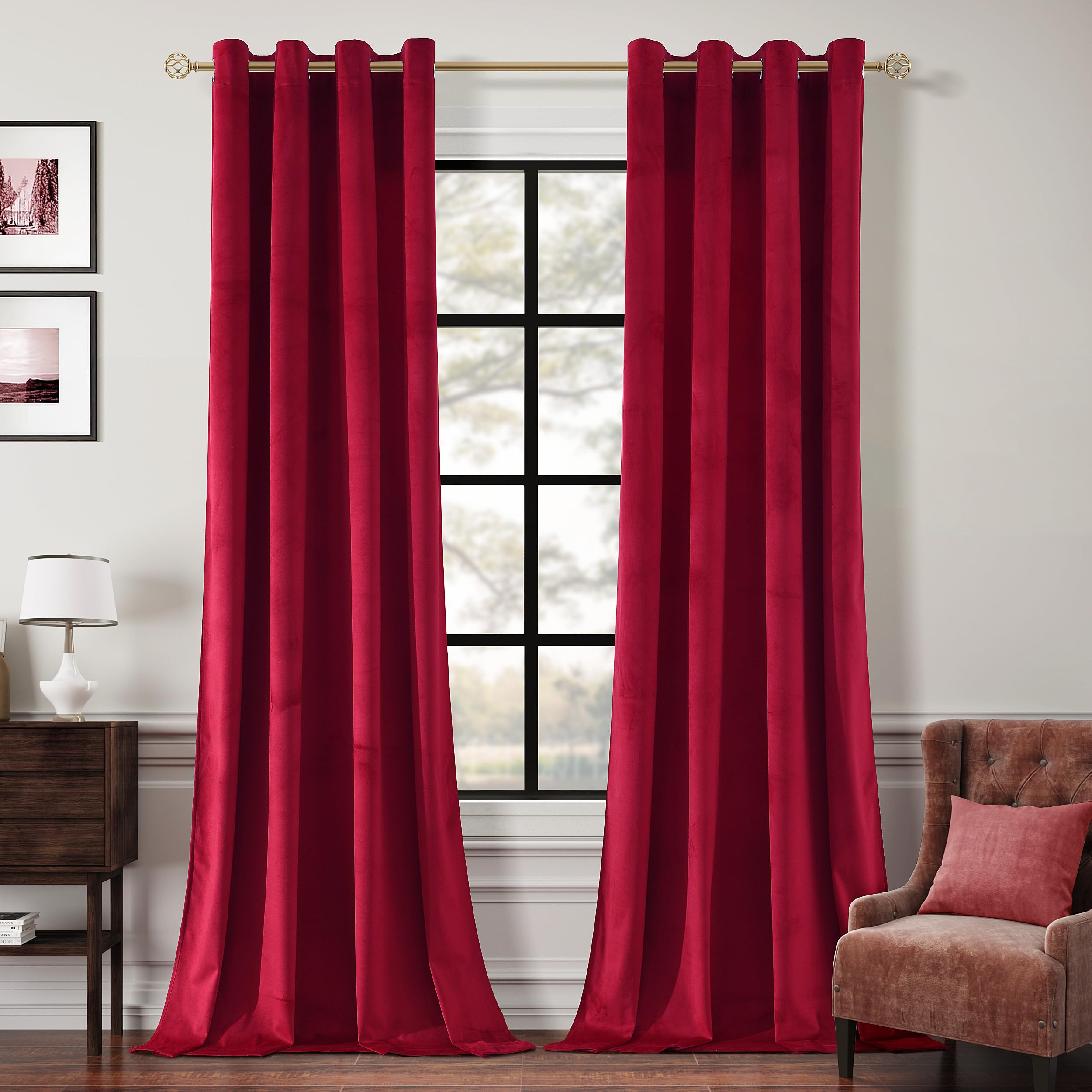 Tende oscuranti in velluto rosso con occhielli lunghi 274 cm, per camera da letto, blocco della luce, isolamento termico, set di 2 pannelli, 132 x 274 cm