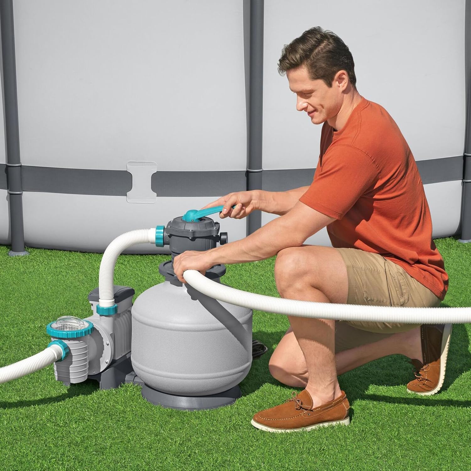 Bestway Pompa di Filtraggio a Sabbia Flowclear 58486, Portata 9.800 L/H per Piscine Fuori Terra