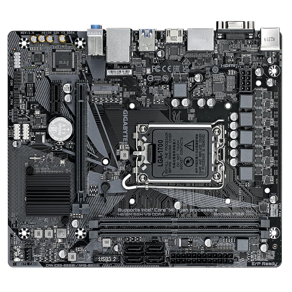 GIGABYTE H610M S2H V3 DDR4 Scheda madre - Supporta processori Intel Core 14th CPUs, 4+1+1 Hybrid Digital VRM, up to 3200MHz DDR4, 1xPCIe 3.0 M.2, GbE LAN, USB 3.2 Gen 1