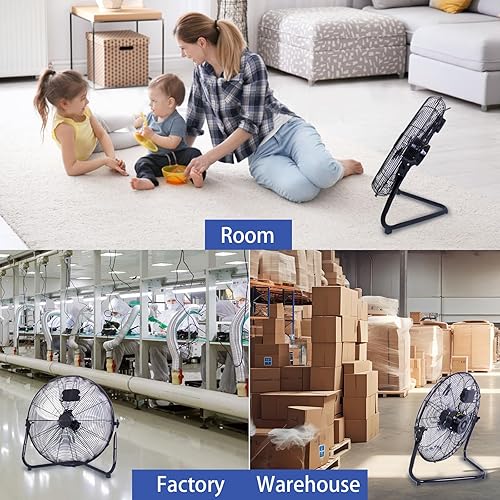 Miniatura 8 de Ventilador de piso de alta velocidad, ventilador industrial de metal resistente de 20 pulgadas y 3 velocidades con sistema de montaje en pared