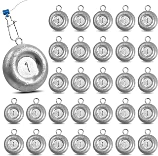 30 Pieces Disc Fishing Weights, 1 Oz Fishing Sinkers, Lead Coin Sinkers Saltwater Tackle for Surf Dragging Trolling Drifting Catfishing