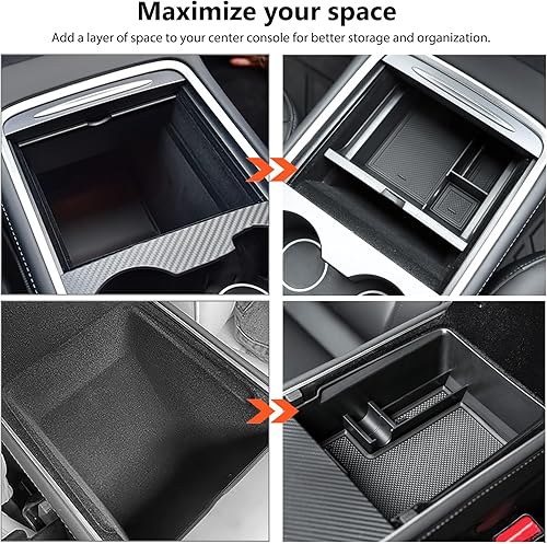 Miniatura 3 de Dozod Bandeja organizadora de consola central de 9 piezas compatibles con Tesla Modelo 3 Modelo Y 2024-2021, caja de almacenamiento para