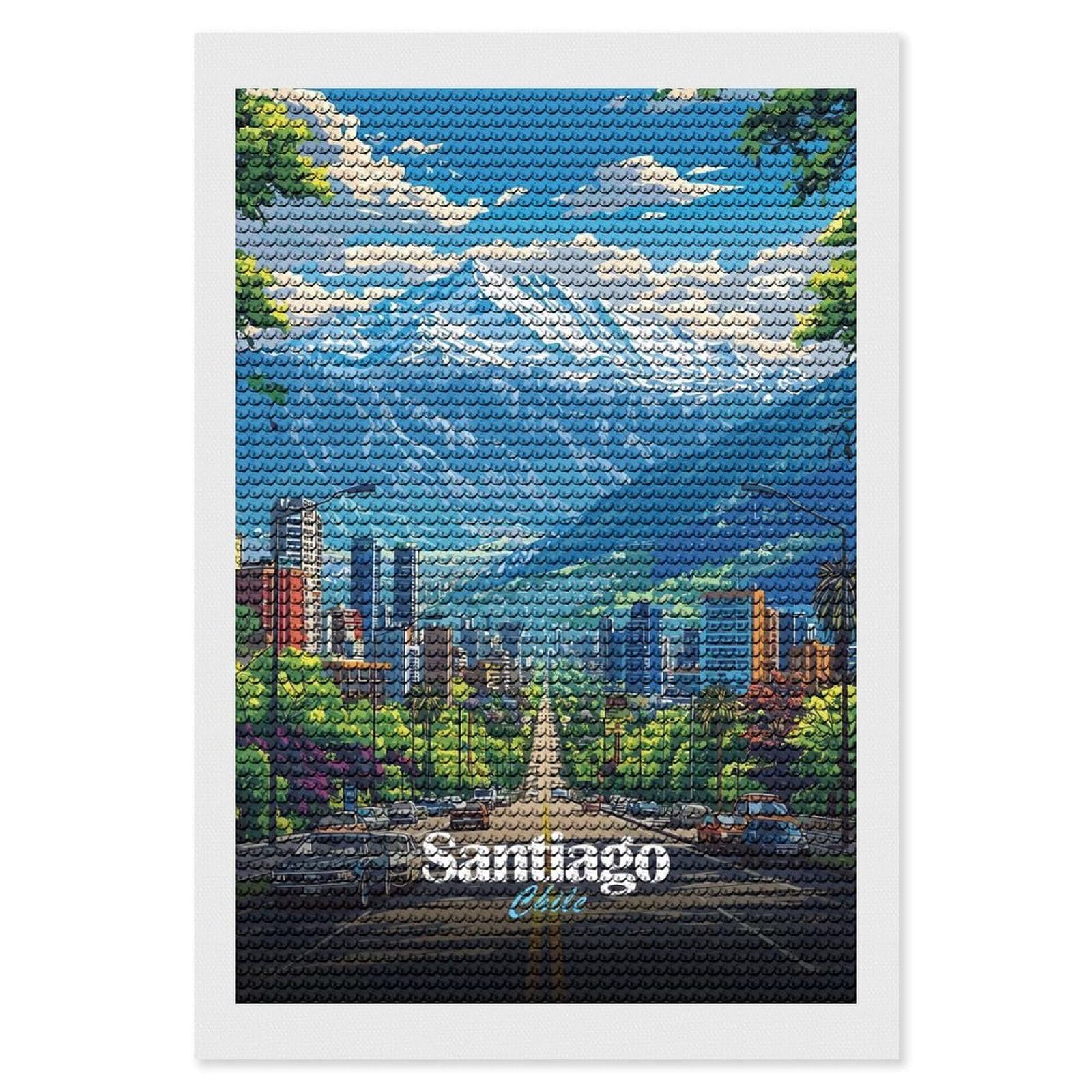 Junmoney Santiago, Chile Cityscape Diamond Art Kit 8"x12", Relaxing DIY Hobby, Satisfying Creative Project, Living Room Decor, for Women