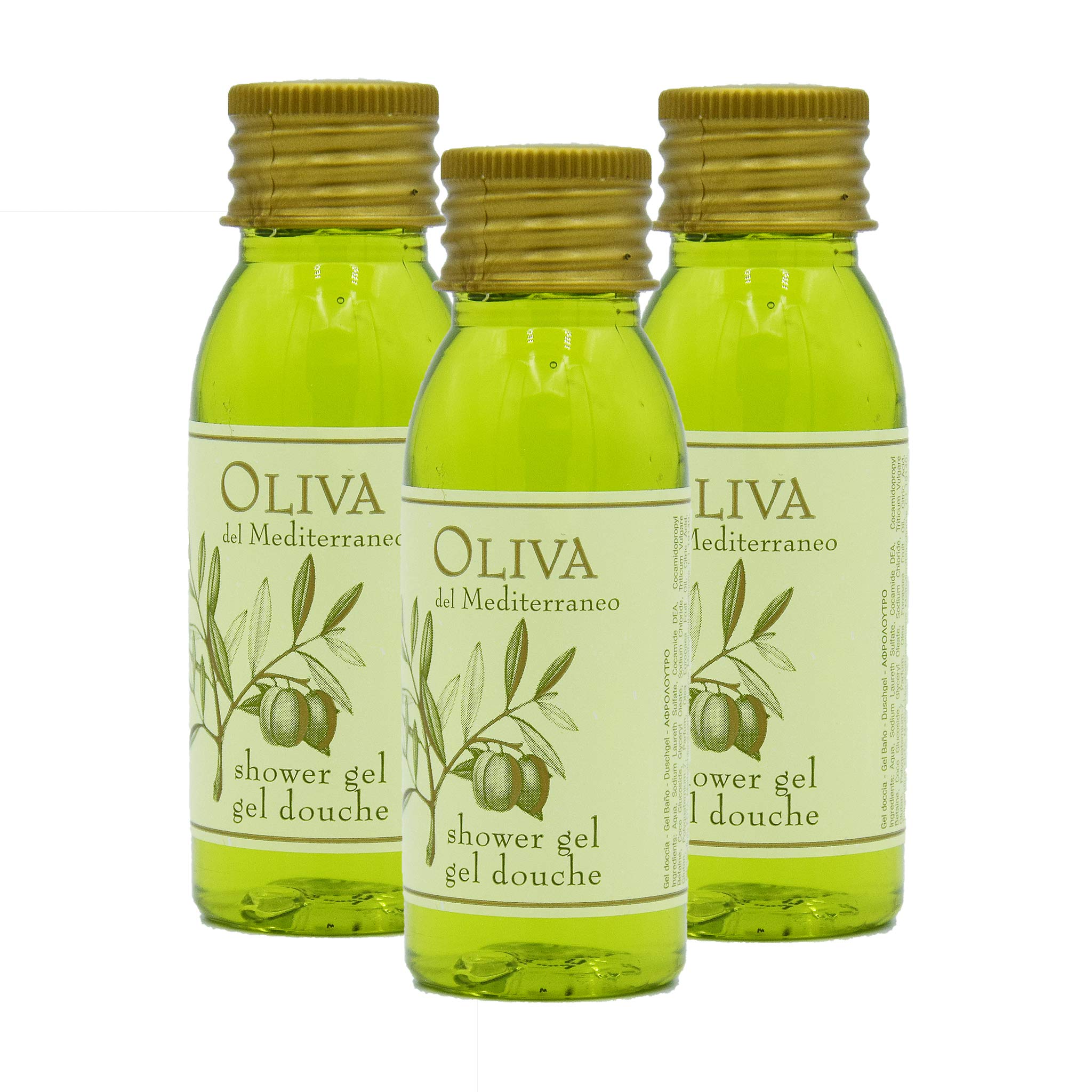 Awek.eu 100 Stück Hotel Duschgel mit Olivenöl Flasche 30ml Oliva Serie