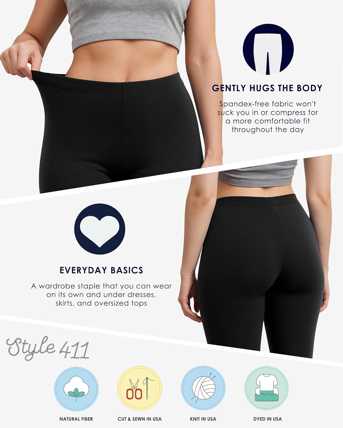 City Threads Women's Leggings 100% Cotton Made in USA - Soft Stretch, Comfortable for Yoga, Sports & Daily Wear