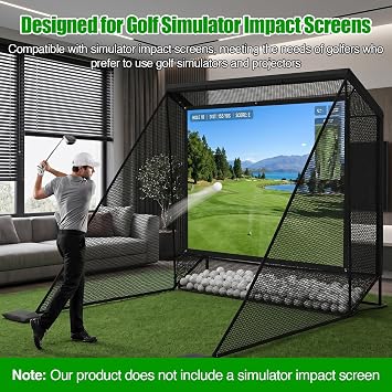 Golf Practice Net, 10x7ft Portable Golf Hitting Net with Target Cloth for Golf Simulator, 2 Side Barriers, Ball Return & Collection System and Carry Bag, Hitting Training for Indoor/Outdoor