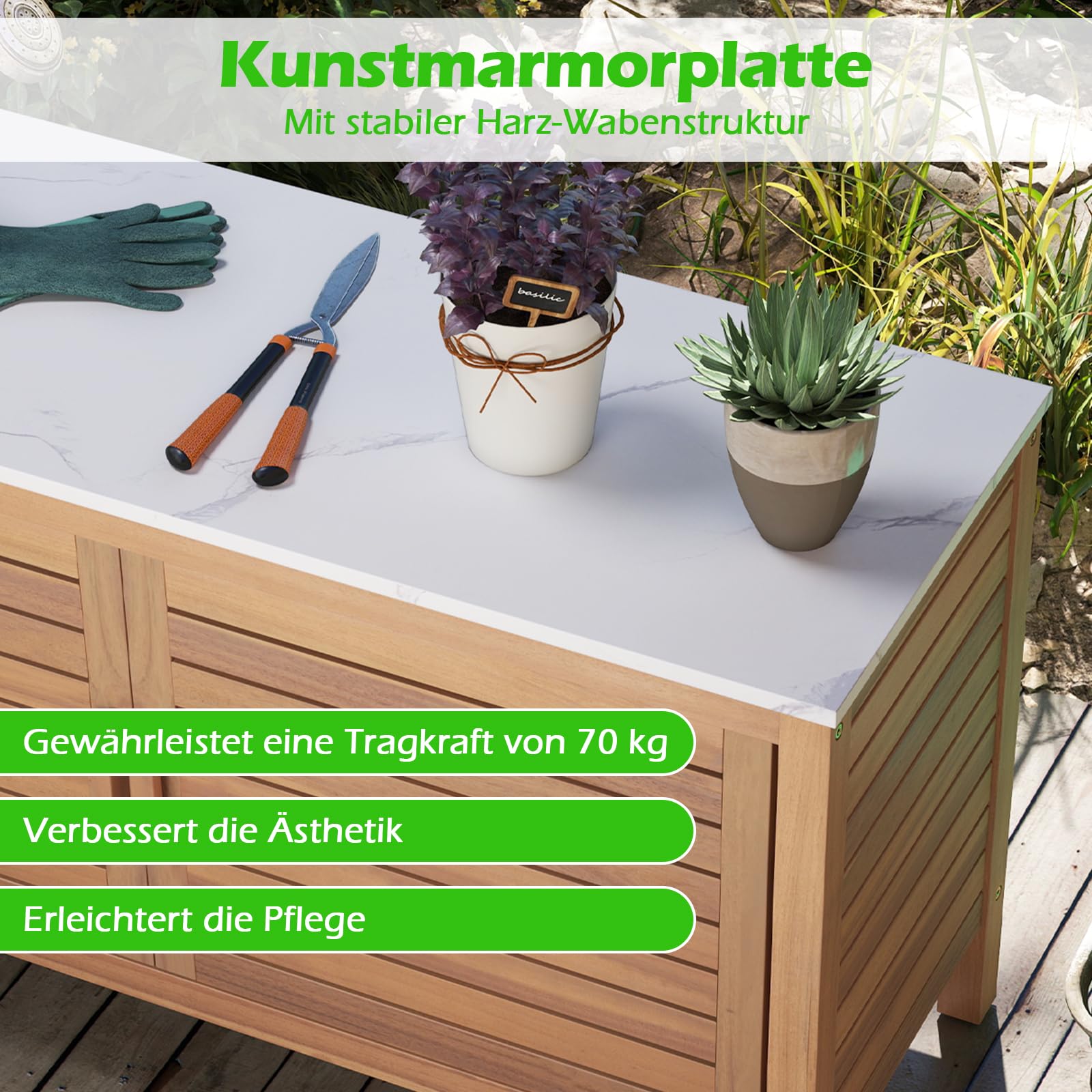 COSTWAY Gartenschrank 109x40x60cm - Terrassenschrank Mit Marmorplatte