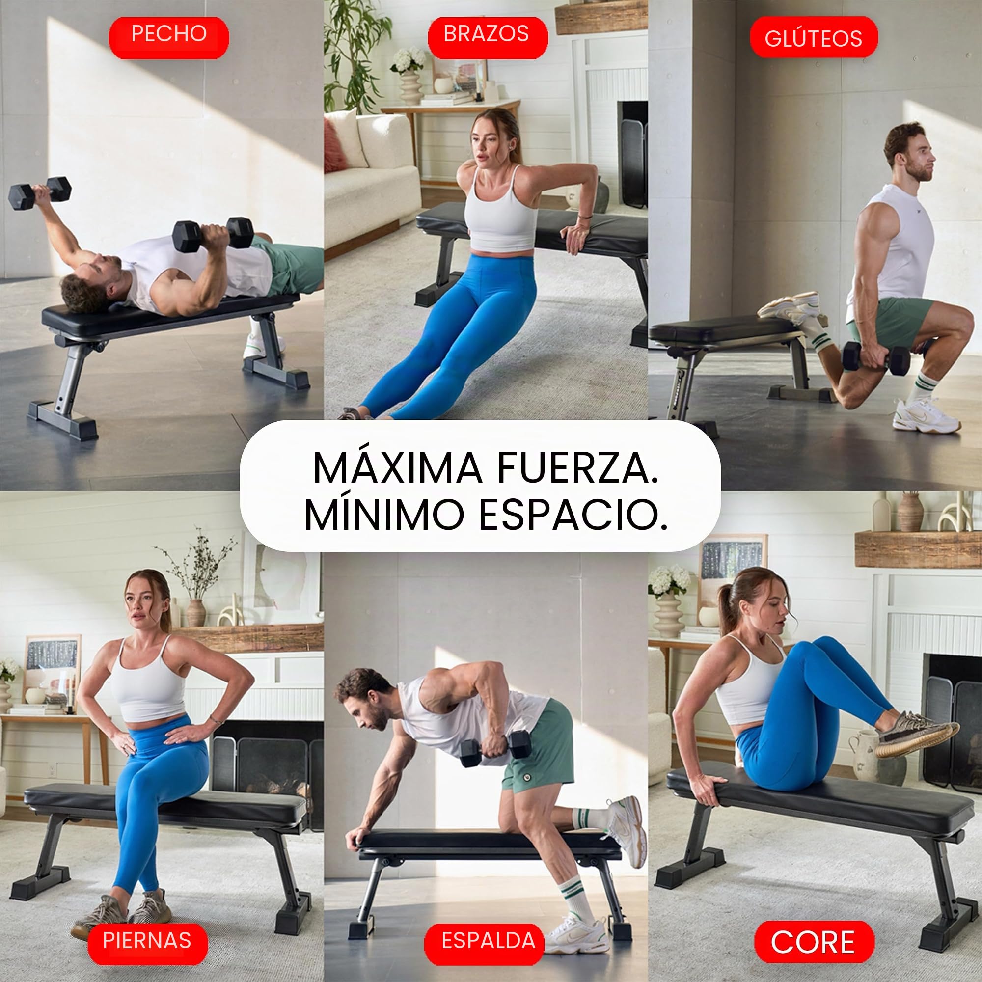 Banco plano plegable Finer Form de calidad profesional para ejercicios con pesas de musculación y fortalecimiento abdominal