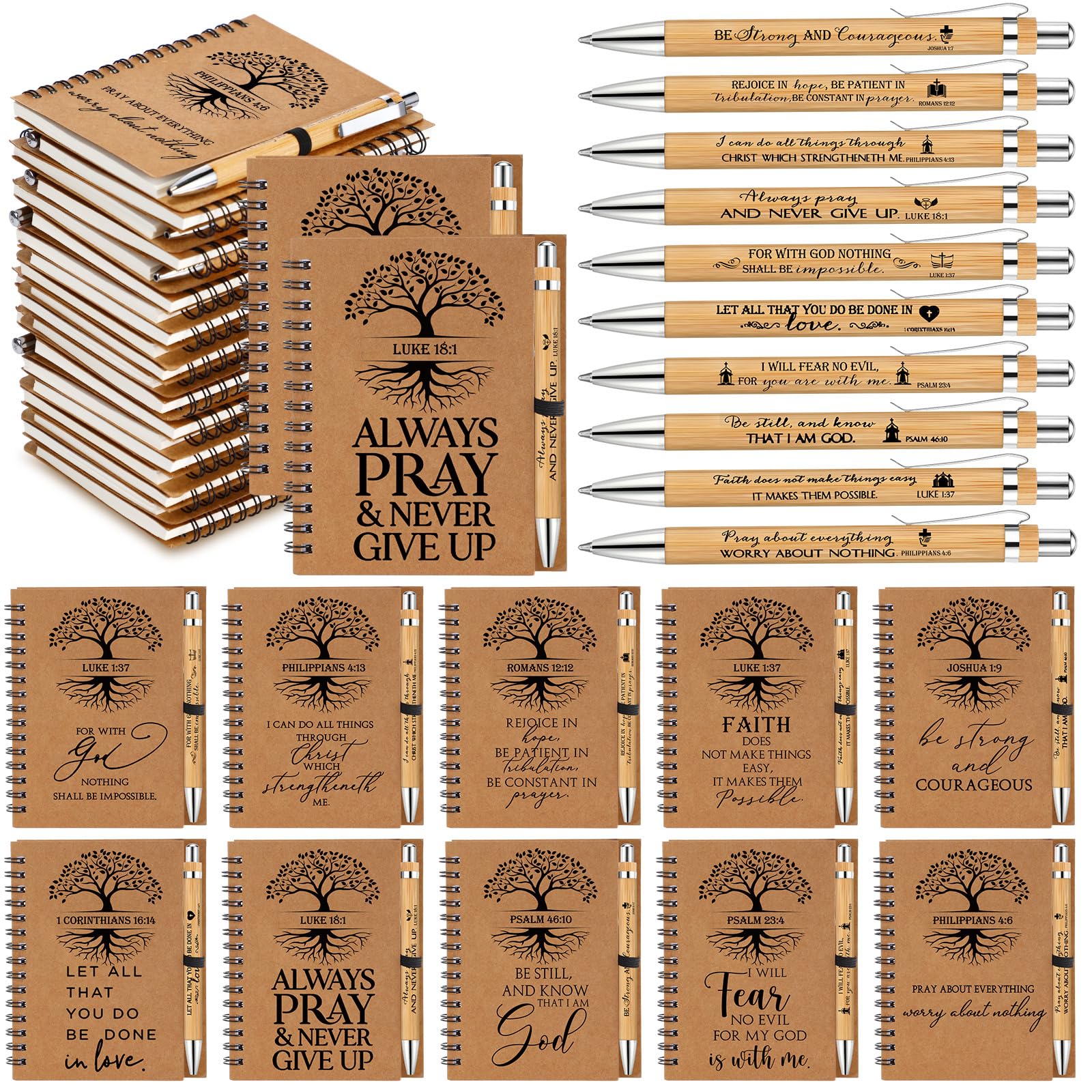 Kosiz 80 Pcs/40 Set Christian Gifts Bulk Religious Spiral Notebook with Bible Verse Pen Prayer Journal Inspirational Notepad for Men Women Church