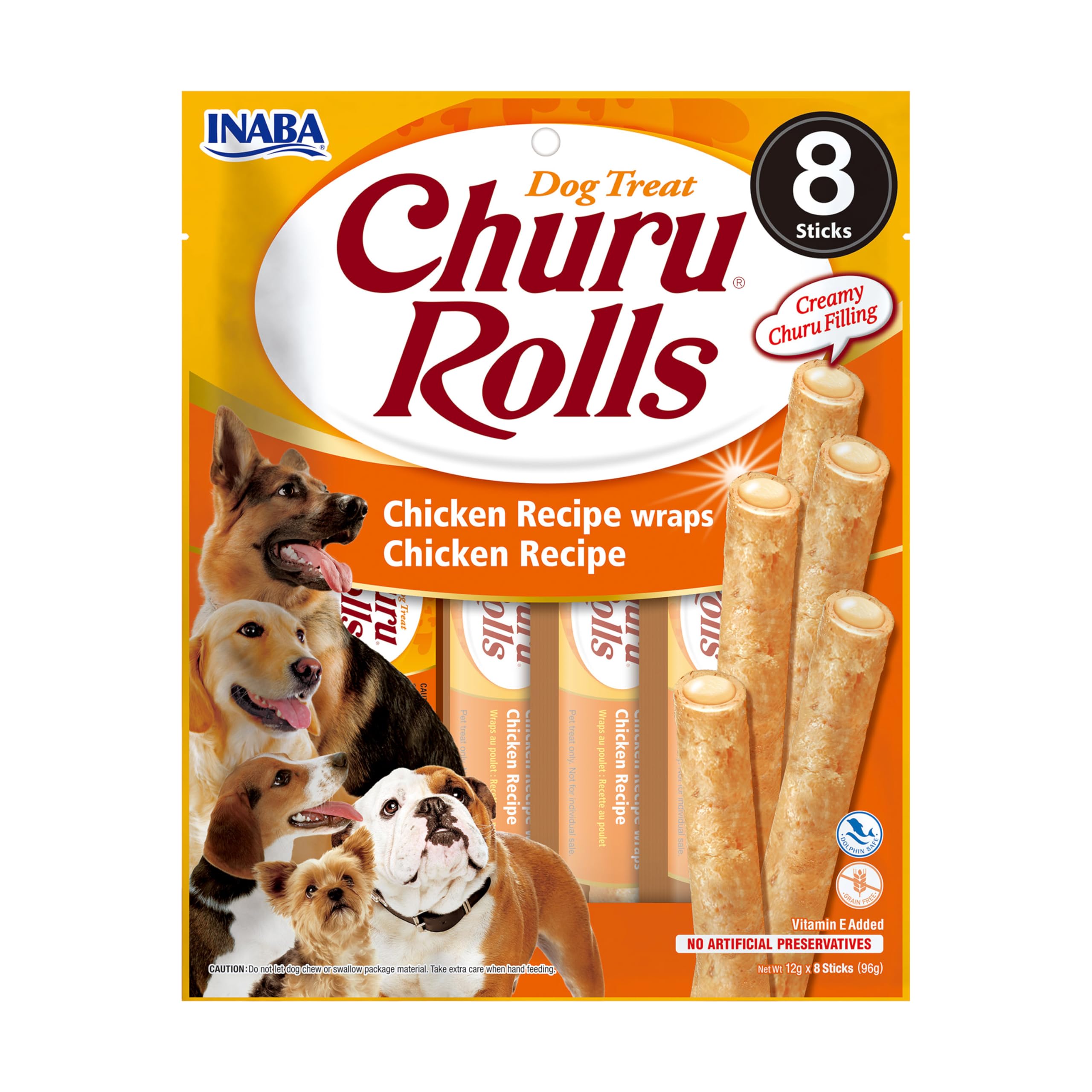 Churu Rolls by INABA Dog Treat - Chicken Flavour (8 x 12g) / Crispy Sticks with Creamy Filling Dog Treat, Delicious & Healthy Snack, Hand Feeding, Training Snack, Natural, Grain Free