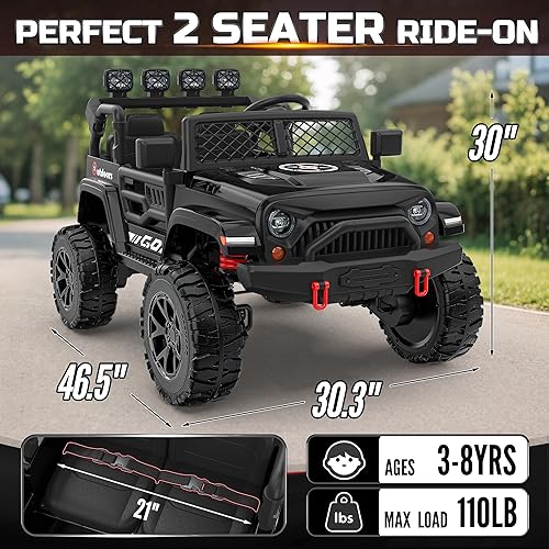 Miniatura 5 de Auto eléctrico de 2 plazas para niños, neumáticos EVA, automóvil eléctrico de 24 V 4WD con control remoto, Bluetooth, luces LED, camión para niños y