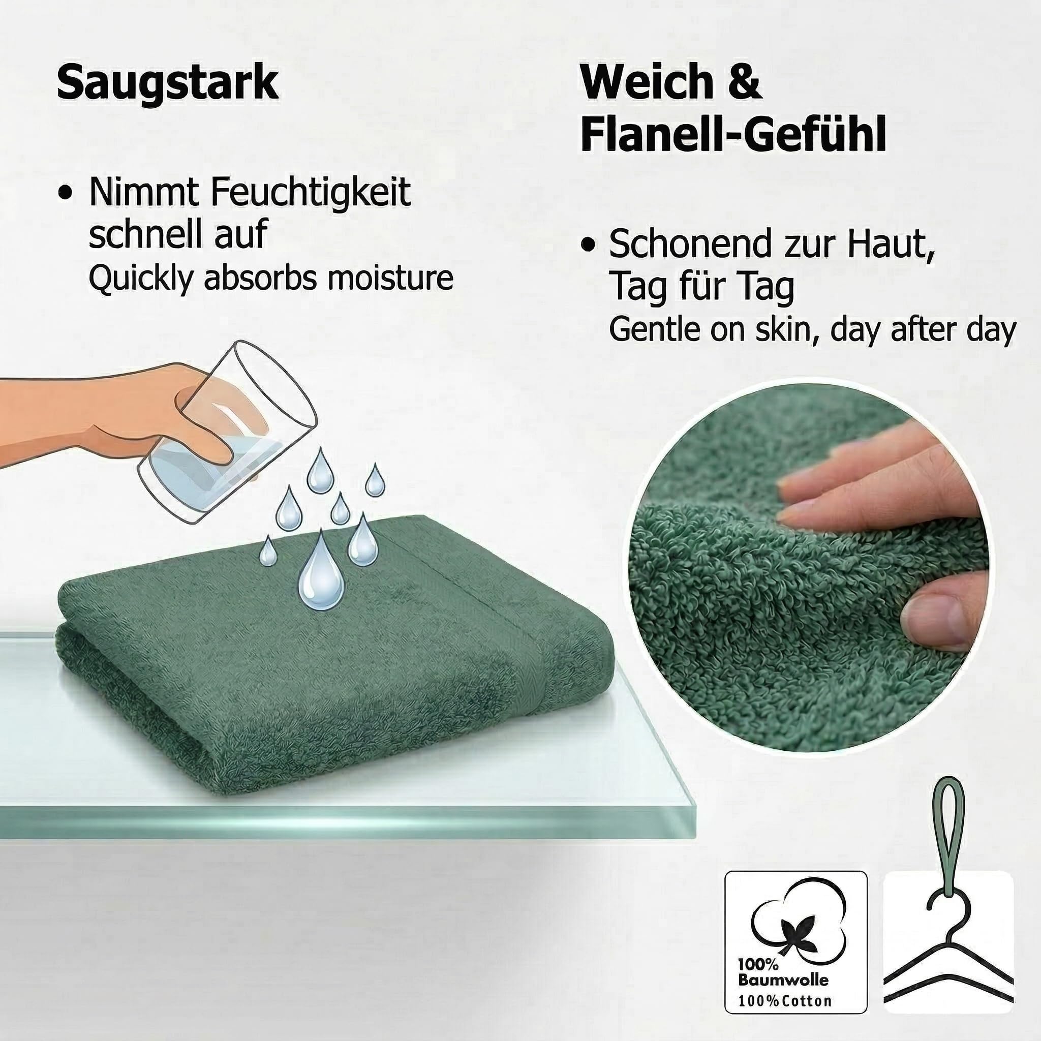 Betz 2 Stück Duschtücher Premium – großes Frottee Duschtuch 70x140 cm aus 100% Baumwolle – saugstark & weich – hochwertiges, pflegeleichtes Handtuch für Damen & Herren Farbe tannengrün
