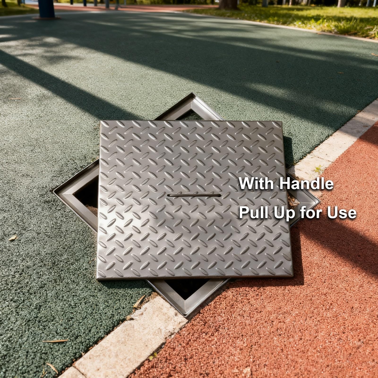 Tapa de Alcantarilla de Acero Inoxidable con Asa, Tapa Arqueta de Sumidero Empotrada y Marco para Patio, Jardín y Acera(45 * 45 * 2.5cm/18 * 18 * 1in)