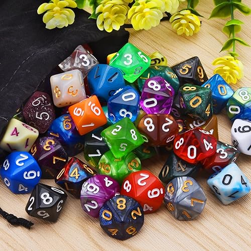 Miniatura 4 de AUSTOR Juego de dados poliédricos D10 de 56 piezas de 10 caras con una bolsa de almacenamiento de terciopelo negro para juegos de mesa DND RPG MTG